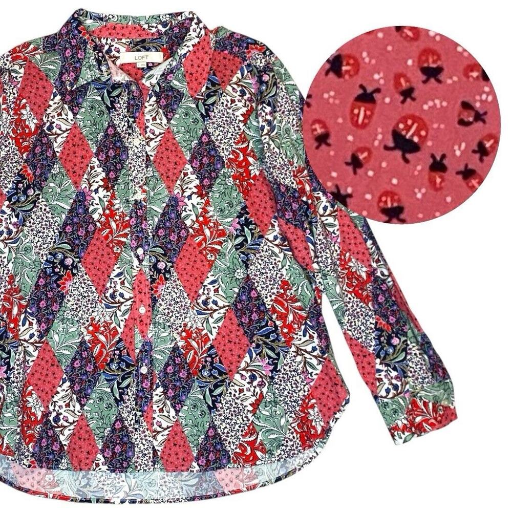 Patchwork Bloom Blouse Womens L Ladybug Cottageco… - image 2